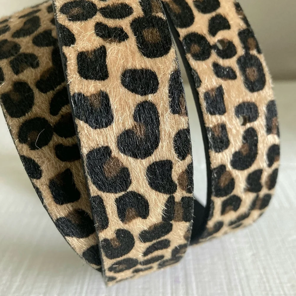 Leopard Faux Calf Hair Belt Gold Buckle Animal Print XL/ 1X Casual